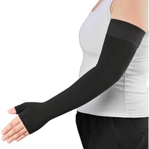 KEKING Lymphedema Medical Compression Arm Sleeve with Gauntlet, 15-20 mmHg Graduated Compression Full Arm Support for Women Men (Single), Long Pressure Arm Hand Brace for Arthritis, Bursitis, Edema (Medium)