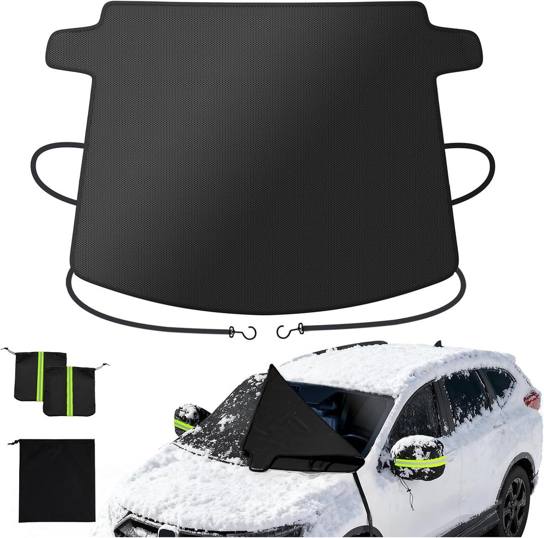 Zanch Windshield Cover for Ice and Snow [3-Second Snow Removal & 7-Layer Full Coverage] 6-Point Snowproof Fixation & Reflective Mirror Covers, Fits Sedans and Compact SUVs M (62'' x 49'')