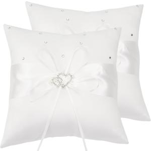 QIRMIZI 2 Pack Pearl Ring Pillow, Cushion, Bearer, Holder for Beach Wedding, Ceremony, Proposal
