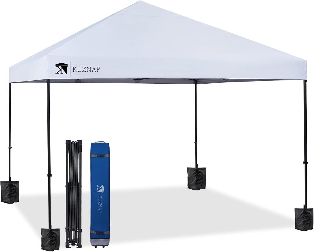 12x12 Pop up Canopy Tent Patented EZ Set up Instant Outdoor Canopy with Wheeled Carry Bag Bonus 4 Weight Sandbags, 8 Stakes and 4 RopesWhite