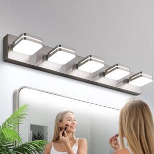 Torondo 360 Rotate LED Bathroom Vanity Light Fixtures, Acrylic Vanity Lights for Bathroom, Modern Wall Lighting Fixtures Over Mirror Living, Brushed Nickel, Natural White, 5-Light, 34-Inch