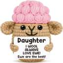 2 x Funny Crochet Sheep Daughter Gifts,Daughter Christmas Birthday Gifts from Mom Dad,Handmade I Wool Always Love Ewe the Best Easter Graduation Stocking Stuffers for Kids Adult Bonus Step Daughter in Law