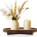 12 inch Large Round Decorative Tray Wood Bathroom Counter Organizer Farmhouse Kitchen Decor Wooden Riser for Perfume Soap Dish Wood Decorative Candle Holders for Home Decor Brown Table Centerpieces