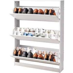 VEVOR Shoe Cabinet with 3 Flip Drawers, Modern Shoes Storage Cabinet with Anti-Tipping Device, Freestanding Shoe Rack Organizer, Ideal for Entryway, Hallway, Bedroom, Living Room, Closet, White