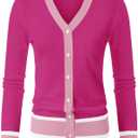 GRACE KARIN Cardigan Sweaters for Women Lightweight Long Sleeve Cropped Cardigan Spring Summer Fashion Clothing Outfits Shrug (Small, Hot Pink)