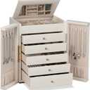 Dajasan Large Jewelry Organizer Box, Jewelry Boxes for Women Girls, 6-Tier Jewelry Storage Organizer with Mirror for Necklace Ring Bracelet Watch, Gift Idea (Beige)