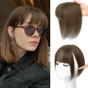 NAYOO Hair Toppers for Women Real Human Hair, 360 Cover Clips in Full Fringe Fake Bangs Hair Pieces for Women Girls Daily Wear (Brown) (3D Wispy Bangs)