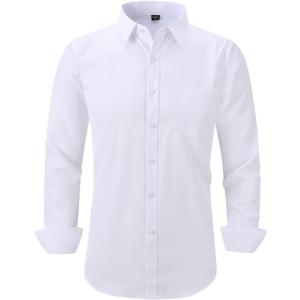 Long Sleeve Dress Shirts for Men - Regular-Fit Casual Button-Down Shirt with Pockets (White), Size: Medium