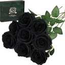 Waipfaru 8 Pcs Artificial Flowers Fake Silk Black Roses Bulk, Faux Real Touch Roses Bouquet with Long Stem for Wedding Party Home Decor (Black)