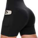 CAMPSNAIL Biker Shorts Women with Pockets - 5" High Waisted Workout Spandex Tummy Control Gym Running Yoga Shorts (Small-Medium, 1#black)