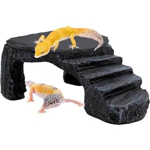 JWIZYOTR Bearded Dragon Basking Platform, Turtle Basking Platform Decorative Reptile Hideout with Rock Slate Plate in Terrarium for Lizard, Leopard, Crested Gecko (Medium-Grey)