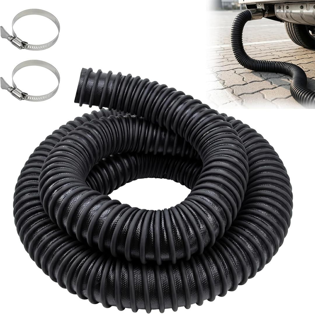 3" ID x 11' Car Exhaust Pipe Vent Hose for Garage Heavy-Duty Spliceable Exhaust Tailpipe Hose Kit 600F Heat Resistan Flexible EPDM Rubber Pipe with Adjustable Two Hose Clamps for Auto Shop