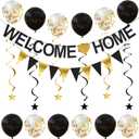 Welcome Home Banner Decorations with Welcome Home Sign, Garland, Balloons and Hanging Swirls for Military Homecoming Deployment Returning, Welcome Home Party Supplies