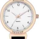 NUOVO Women's Watch - Black & White Diamond Watch with Arabic Numerals, Waterproof & Casual Style, Leather Strap