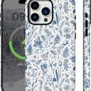 Compatible for iPhone 16 Pro Case Vintage Blue Flowers Florals Cute Aethetic Design for Women Girls [Compatible with Magsafe] Rugge 2-in-1 Layer Shockproof Anti-Scratch Phone Case