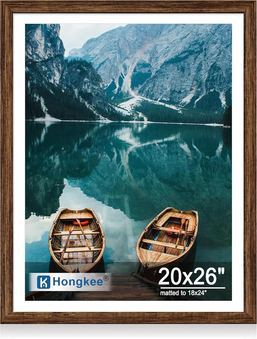 Hongkee 20x26 Picture Frame, Rustic Brown Wood Style, Wall Mounting