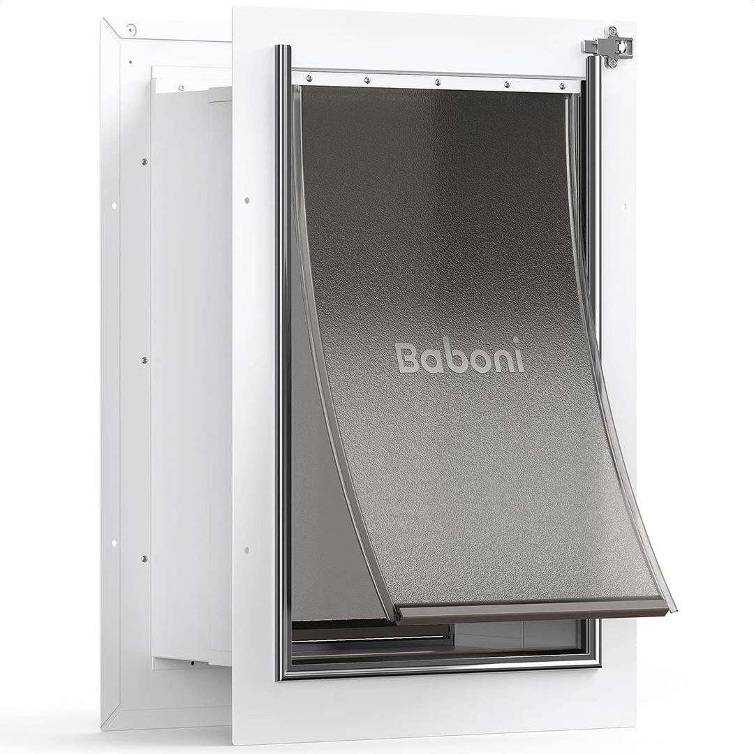 Baboni Pet Door for Wall, Steel Frame and Telescoping Tunnel, Aluminum Lock, Double Flap Dog Door and Cat Door, Strong and Durable (Pets Up to 100 Lb) -Large (Large)
