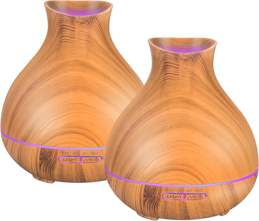 BZseed Aromatherapy Essential Oil Diffuser,2 PCS Humidifier with 550ml Lasting Mist Output Waterless Auto-Off Ultrasonic Diffusers 7 Color LED Lights Cool Mist Humidifier for Large Room, Home (2 X Brown)