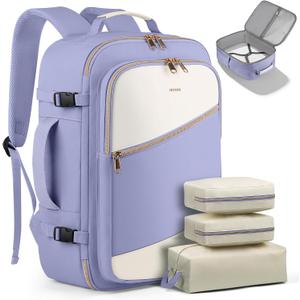 HOTOR Travel Backpack for Women TSA-Friendly Travel Bag with Multiple Compartments & 3 Packing Cubes, Water-Resistant & Comfortable, Perfect for Travel Essentials, Purple, 17.3" x 13.0" x 7.9"