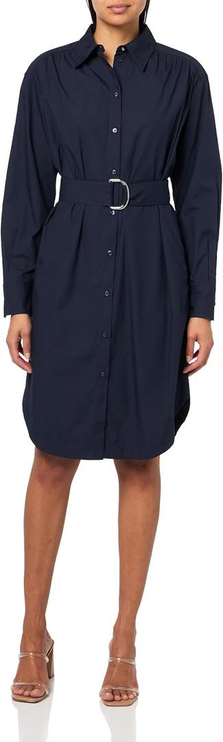 BOSS Women's Delegant Poplin Midi Shirt Dress, Blue, 4