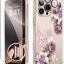 GVIEWIN for iPhone 16 Pro Max Case Floral, with Screen Protector&Camera Lens Protector,[Non Yellowing]Slim Shockproof Clear Phone Protective Cover for Women,Flower Pattern Design 6.9"(Cherry Blossoms)