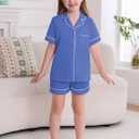 Veseacky Girls Soft Pajamas Toddler Kids Pjs 100% Cotton 2 PCs Pyjamas Short Sleeve Pjs Pants Set Blue 4t 5t