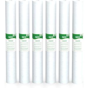 5 Micron Water Filter 20" x 2.5" Replacement Cartridge, 20-inch Sediment Pre-Filters for Whole House Water Filtration/Water Softener Systems, 6-Pack
