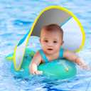 No Flip Over Baby Pool Float with Canopy UPF50+ Sun Protection, Inflatable Baby Float with Sponge Safety Support Bottom, Fun Gifts Water Toys Accessories Baby Swim Floats for Pool 3-36 Months (Small, Blue)