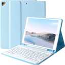BAIBAO iPad 9th Generation Case with Keyboard 10.2 Inch - Detachable Slim Cover with Pencil Holder, Compatible with iPad 8th/7th Gen, Pro 10.5, Air 3rd (Blue)