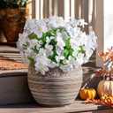 Artificial Azalea Flowers for Outdoors 4 Bundles Fake Silk Azalea Bouquet Faux Flower Plants Realistic Fake Flowers for Planter Front Door Patio Garden Box Balcony Walkway Home Decor (White)