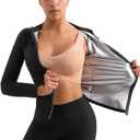 Sauna Suit Hot Sweat Body Shaper Jacket Waist Trainer Long Sleeve Zipper Shirt Workout Top (2XL/3XL, Black Y7)