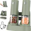 CIRCLE JOY Electric Salt and Pepper Grinder Set Automatic Salt and Pepper Grinder Set with Easy-to-Carry Charging Base and LED Light, USB Rechargeable, Upgrade External Adjustable Coarseness, Green
