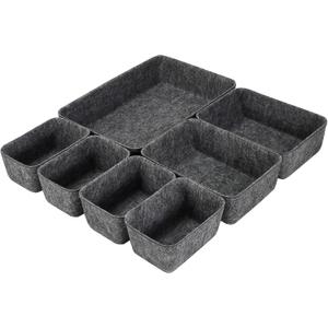 Desk Drawer Organizer Tray Dividers Set Kitchen Bathroom Office Drawer Organizers Separators Shallow Felt Storage Bins Container for Makeup Juck Jewelry Utensils Tools Dresser, Grey, 7 Pack