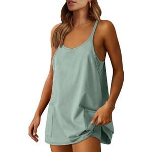ANRABESS Women Athletic Dress Summer Tennis Workout Active Sports Mini Romper Dress Built in Shorts Travel Vacation Clothes (Green, L)