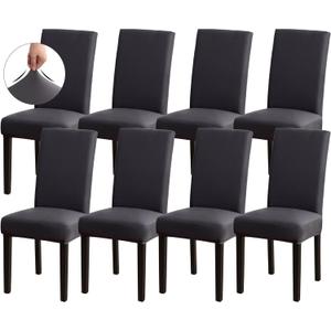 Sufdari Dining Chair Covers,Kitchen Chair Cover,Parsons Chair Slipcover,Spandex Chair Protectors for Dining Room Stretch Chairs Cover Set of 8 -Dark Gray
