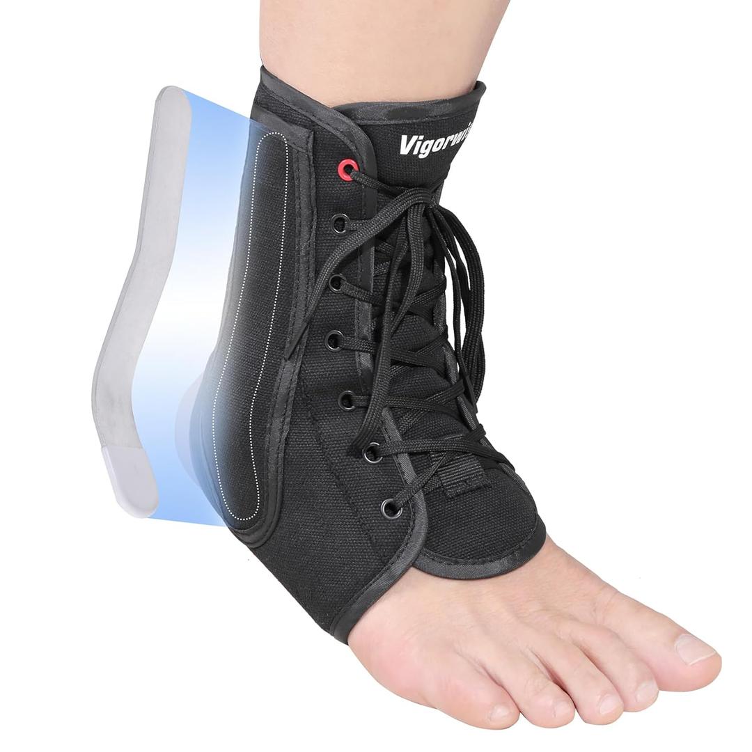 Ankle Brace for Sprained Ankle, Black Lace up Ankle Brace, Ankle Stabilizer Brace for Men Women, Achilles Tendon Support Brace for Left & Right, Dark Black/L
