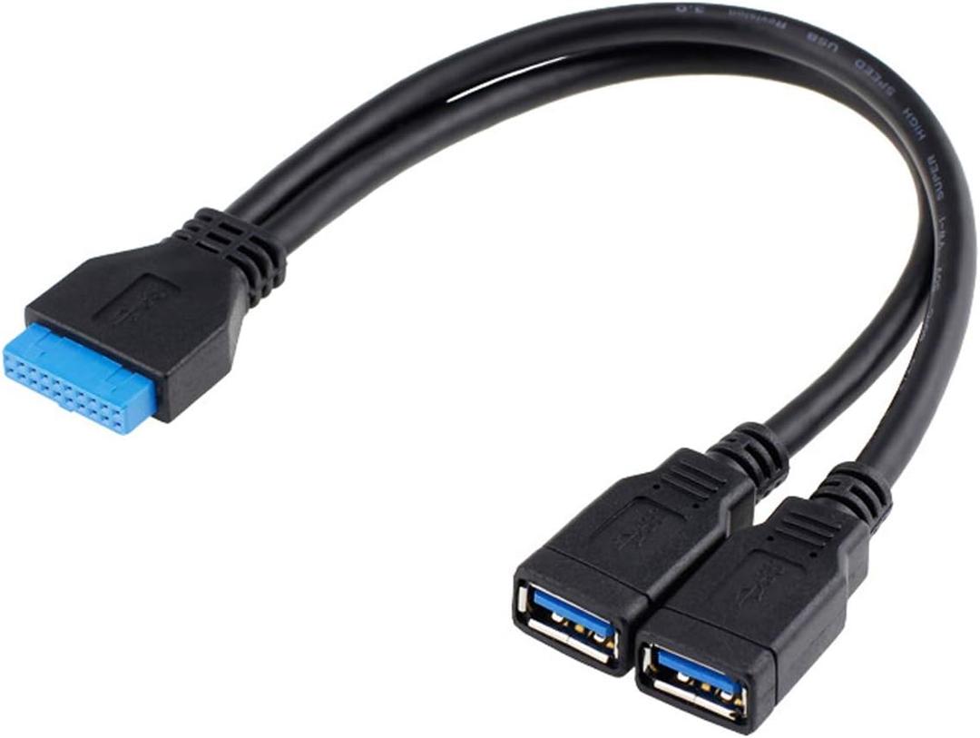 chenyang USB 3.0 Front Panel Header 19/20Pin 1 Male to 2 USB 3.0 Female Y Splitter Mainboard Header Port Extension Cable Adapter 20CM