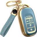 Lucrum Compatible with Honda Key Fob Cover & Leather Keychain - TPU Keyfob Case for Accord Civic CR-V HR-V Pilot Ridgeline, For 5 Button Remote (2022-2026) - Blue and Gold