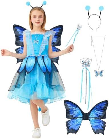 HITASION Halloween Butterfly Costume For Girl 5PCS Kids Fairy Dress Outfit Wings Headband Cosplay Party. M