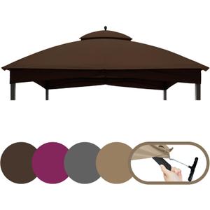 Tradesparker 10x12 Replacement Canopy Top for Lowe's Allen Roth Gazebo #GF-12S004B-1,Double Tiered Waterproof Gazebo Cover Roof with T-Hook, Brown