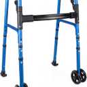 Walkers for Seniors & Adults, Folding Mobility Frame with 2 Skis & Dual 5 Inch Wheels, Lightweight Adjustable Height, Compact Standard Design, Blue