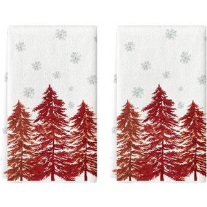 Artoid Mode Red Xmas Tree Christmas Kitchen Towels Dish Towels, 18x26 Inch Farmhouse Snowflakes Winter Decoration Cleaning Set of 2