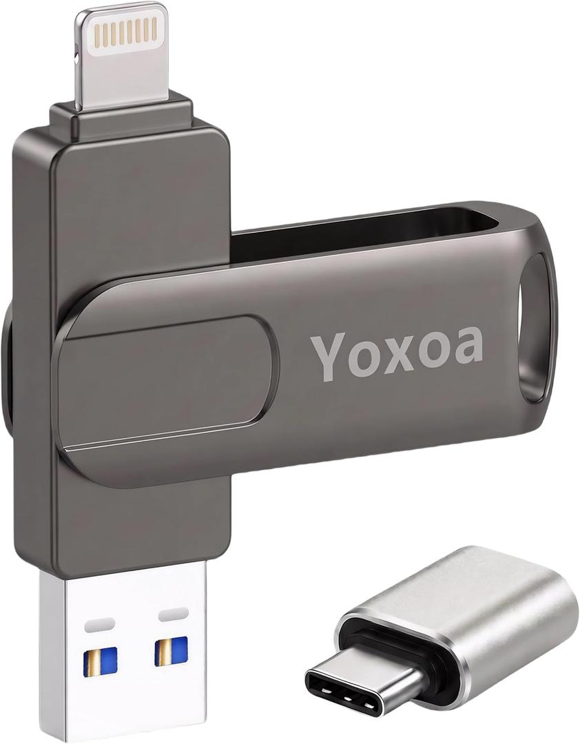 MFi Certified 512GB Flash Drive for iPhone & iPad, High-Speed Photo Stick for External Memory Storage, Backup & Transfer Files, USB Stick for iPhone/iPad/iOS/Android/PC (avail. Space: ~484GB)Black