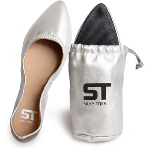 Silky Toes Womens Foldable Flat Ballet Shoes Casual Business Flats for Women, 8, Silver