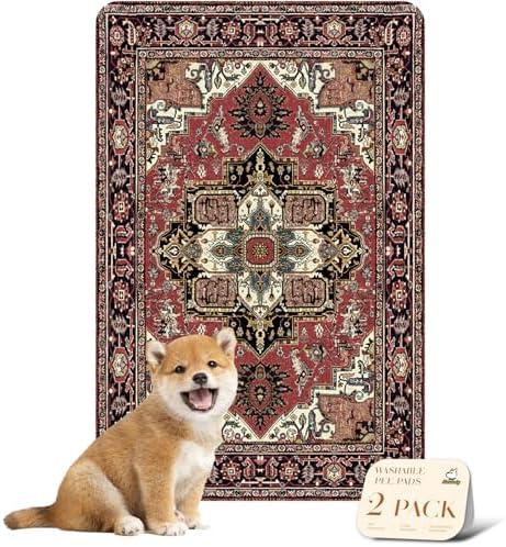 nunubaby Washable Pee Pads for Dogs, Stylish, Non-Slip and Leak-Proof Pee Pads. Reusable Potty Pads for Dogs for Crates and Floors.(Red/Rect, 24" x36" )