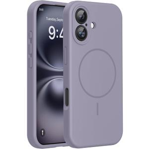 Miracase Compatible with iPhone 16 Case, [Soft Anti-Scratch Microfiber Lining], Compatible with MagSafe, Liquid Silicone Case Shockproof Drop Protection Phone Case for 16,Lavender Gray