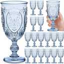 Wiwiqing 13 Pack Plastic Goblets 10oz Upgrade Vintage Water Goblet Plastic Wine Glasses Colored Retro Embossed Glassware for Party Wine Bar Juice Baby Shower Wedding Reception Grand (Blue)
