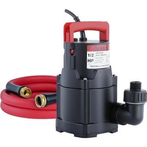 Sump Pump, Submersible Water Pump, 1/2HP Submersible Pump, Water Removal Pump With 10Ft. Garden Hose for Pool Draining, Hot Tub & Basement, Portable Pump with 25ft Long Cord & Garden Hose Adapter