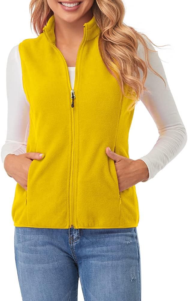 Fuinloth Women's Fleece Vest, Polar Soft Sleeveless Classic Fit with Zip up Pockets (Yellow, XXL)
