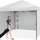 10X10 Comercial Instant Pop Up Canopy Tent with 4 Sidewalls, One Push Setup Center Lock, Portable Sun Shade Shelter for Beach Patio Outdoor Events, Case, 8 Stakes, 4 Ropes, 4 Sandbags (White)